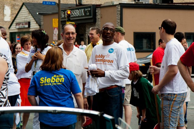 Rep. Tim Mahoney and Rep. Bobby Joe Champion chat with former Rep. Karla Bigham.